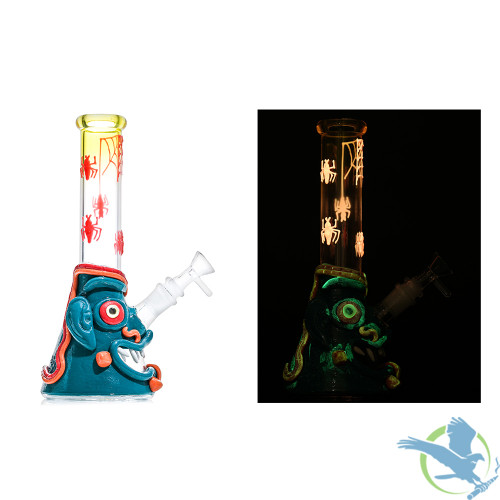 Shadow Glass Monster Theme Beaker Base Glow In The Dark Water Pipe - 440 Grams - 10 Inches - Assorted Colors [SGE-204]