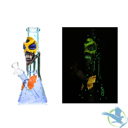 Shadow Glass Alien Monster Theme Beaker Base Glow In The Dark Water Pipe - 440 Grams - 10.5 Inches - Assorted Colors [SGE-205]