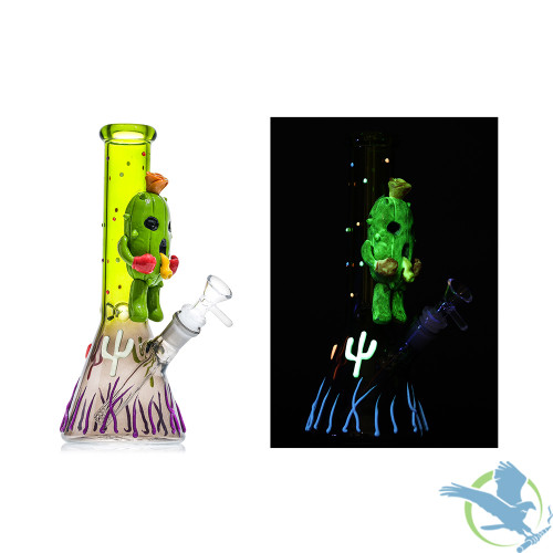 Shadow Glass Cactus Monster Theme Beaker Base Glow In The Dark Water Pipe - 460 Grams - 10 Inches - Assorted Colors [SGE-206]