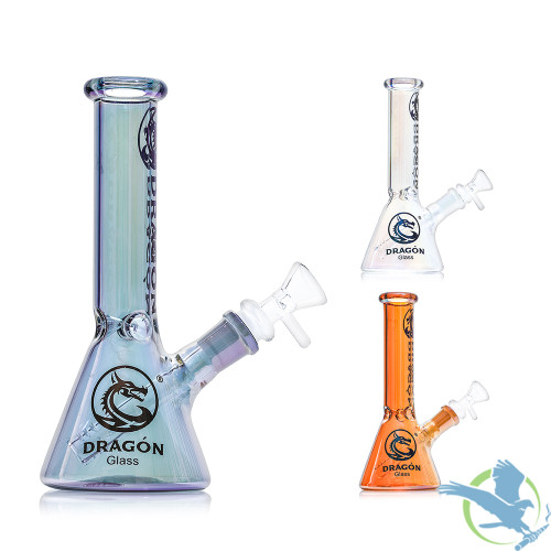 Dragon Glass Beaker Bong Water Pipe With Ice Catcher & Diffused Downstem - 250 Grams - 9 Inches - Assorted Colors [DGE-482]