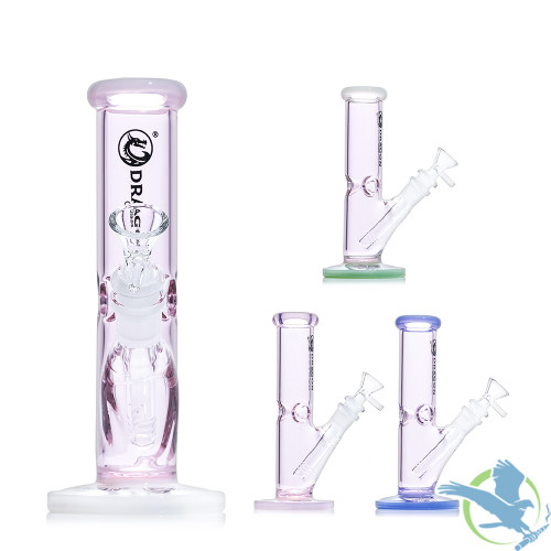 Dragon Glass Straight Tube Bong Water Pipe With Ice Catcher & Diffused Downstem - 315 Grams - 9 Inches - Assorted Colors [DGE-485]