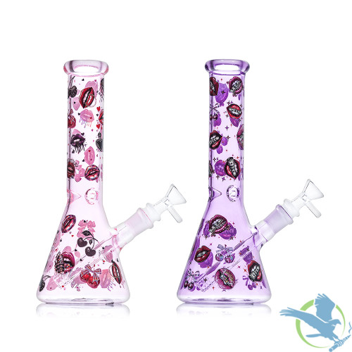 Dragon Glass Xoxo Beaker Bong Water Pipe With Diffused Downstem & Ice Catcher - 370 Grams - 11 Inches - Assorted Colors [DGE-486]