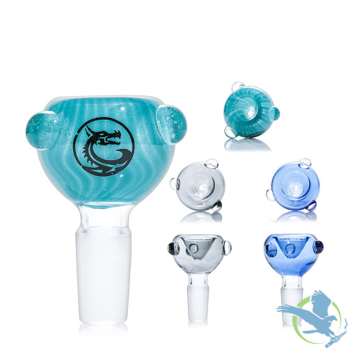 Dragon Platinum Spherical Glass Bowl With Frosted Joint - 14MM Male - Assorted Colors - Display of 7 [DGO-102]
