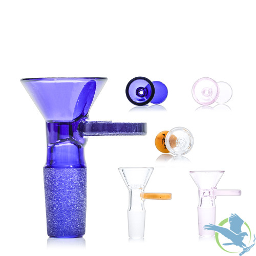 Dragon Glass Funnel Bowl With Frosted Joint & Handle - 14MM Male - Assorted Colors - Display of 5 [DGO-103]