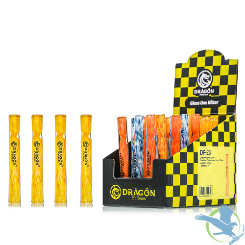 Dragon Platinum Glass One Hitter Chillum Hand Pipe - 105MM - Assorted Colors - Display of 24 [DP-23]