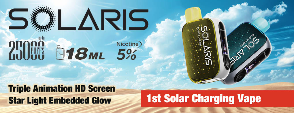 Solaris 18ML 25K Puffs Solar Charging Disposable Device With Triple Animation HD Screen &amp; Star Light Embedded Glow