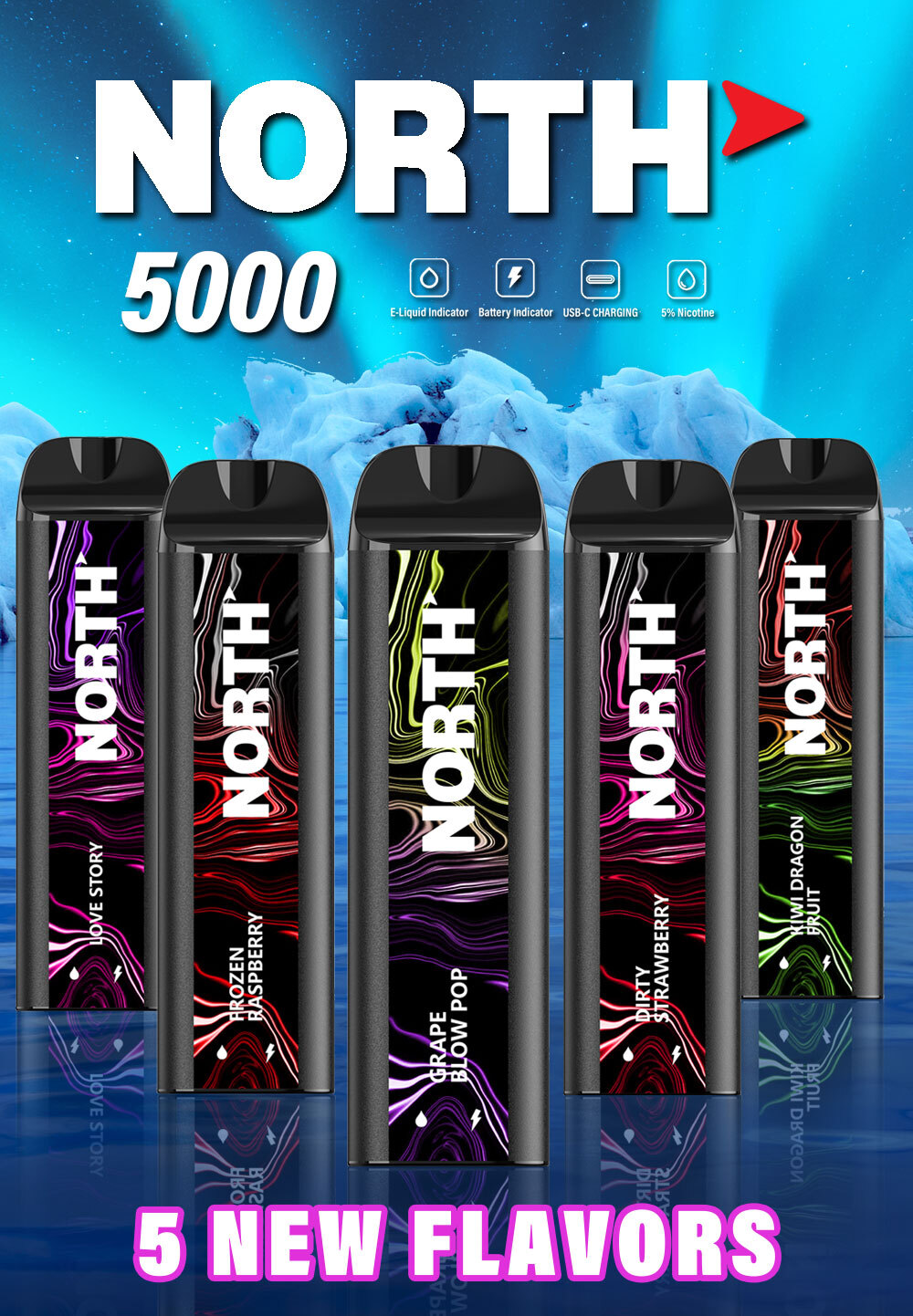 North 5000 Disposable ecigs 5 new flavors coming soon