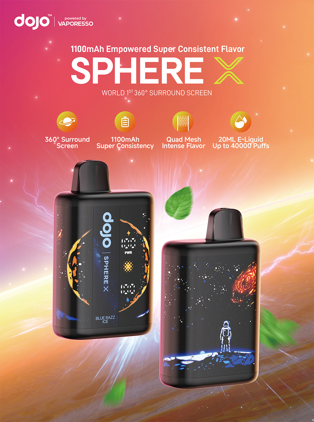 DOJO Sphere X Powered By Vaporesso 40K Puffs 20ML Disposable Device With 360° Surround Screen