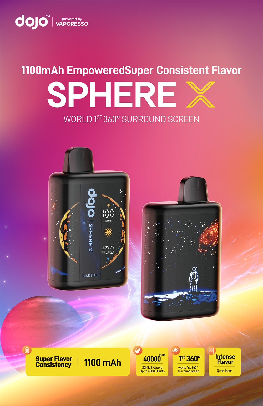 DOJO Sphere X Powered By Vaporesso 40K Puffs 20ML Disposable Device With 360° Surround Screen