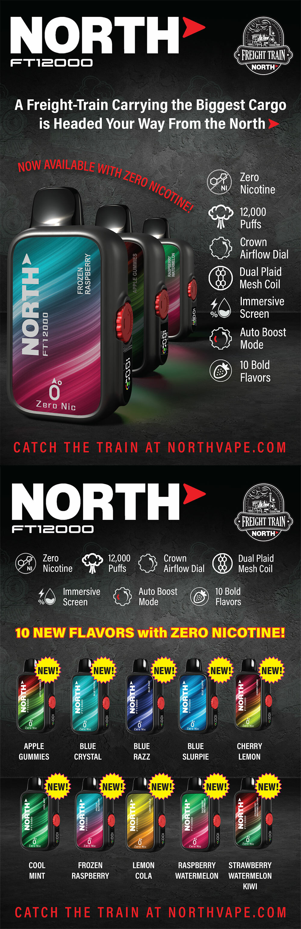 North FT12000 0% Nicotine Disposable Ecigs Flavors and Info