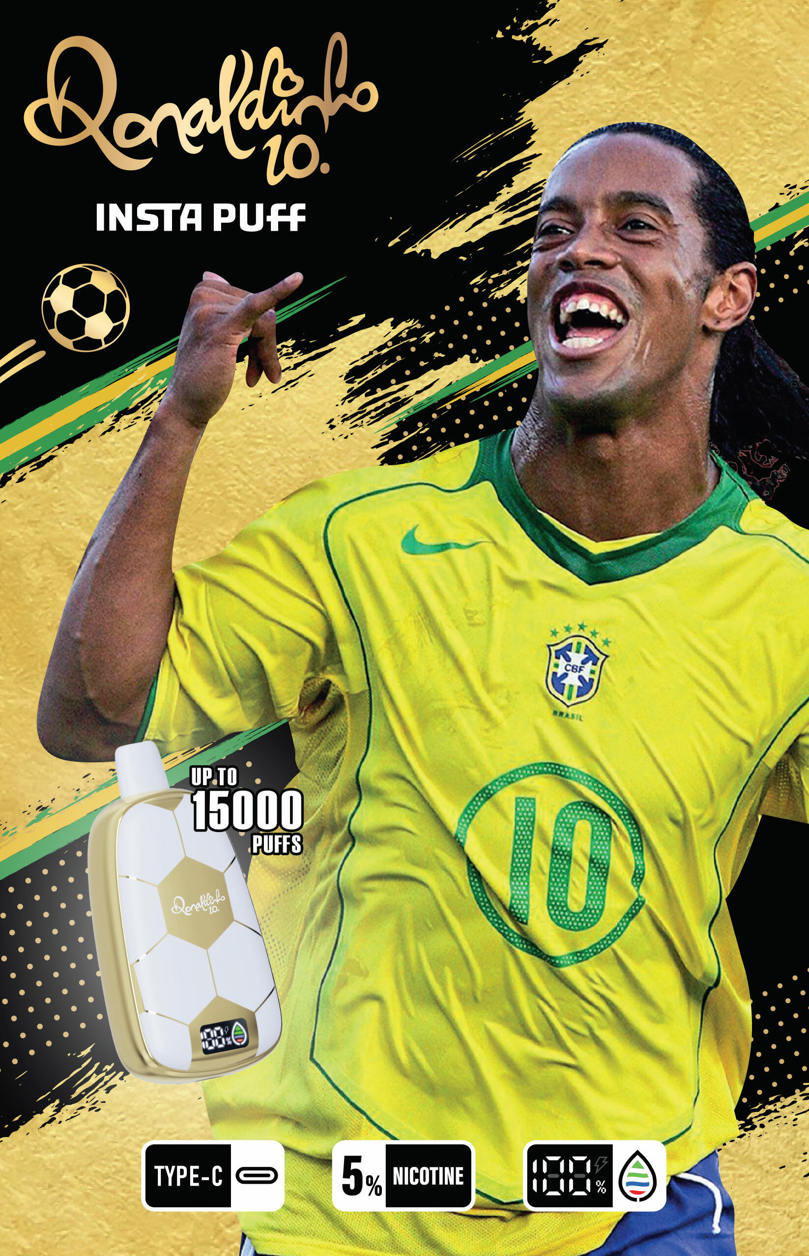 Ronaldinho 10 15K Puffs 18ML Disposable With LED Screen