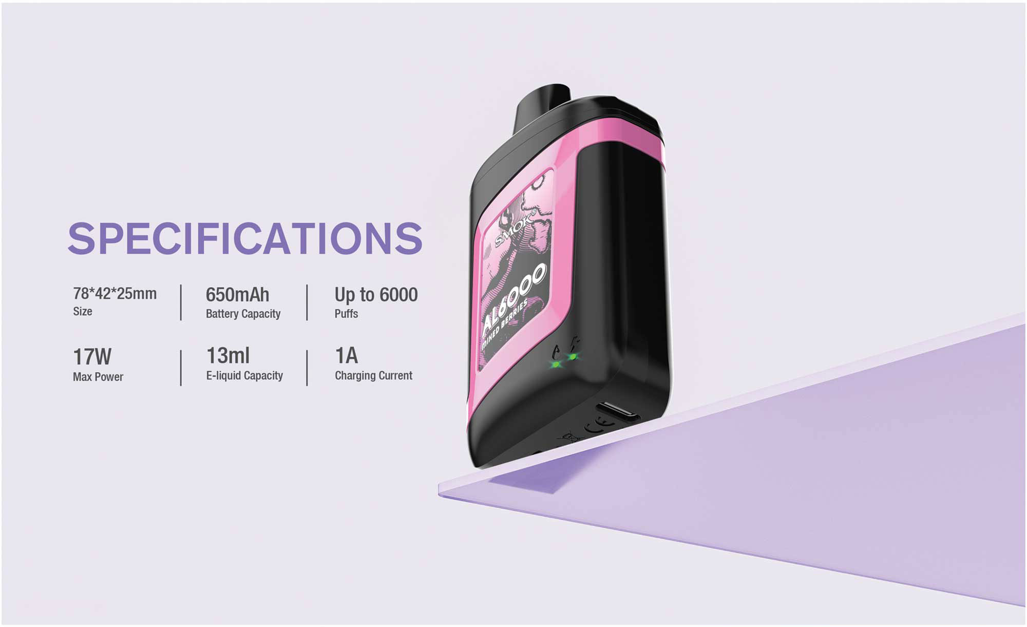 Novo Bar AL6000 13ML 6000 Puffs Adjustable Airflow Rechargeable Disposable Device With Mesh Coil By SMOK