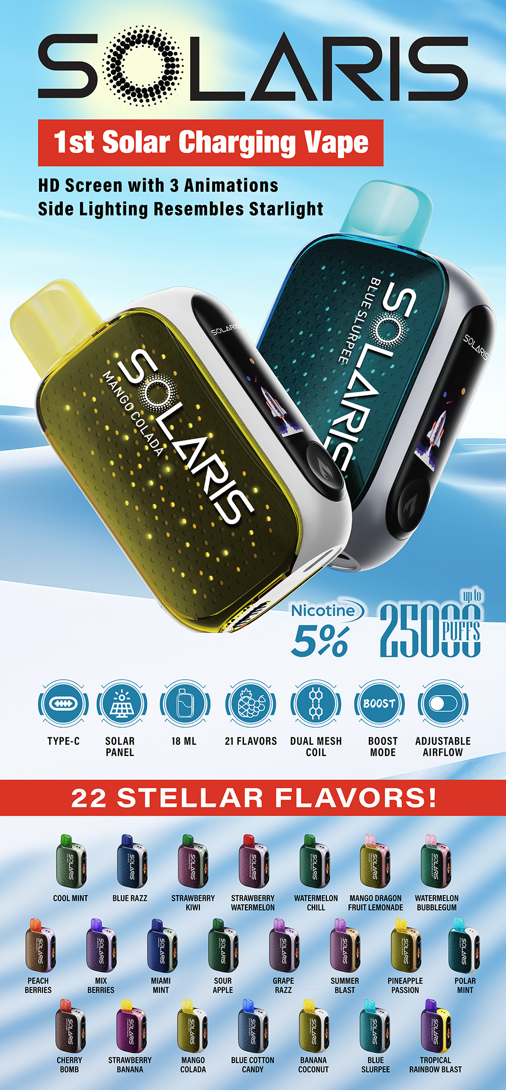 Solaris Solar Powered Disposable Ecigs Wholesale Vape Distribution