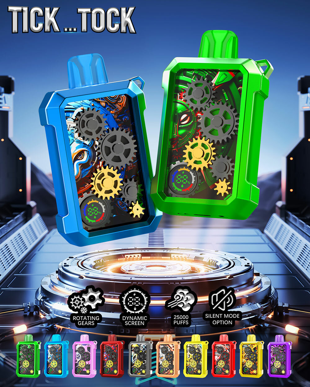 Tick Tock 16ML 25k Puffs Disposable Device With Rotating Gears & Dynamic Screen