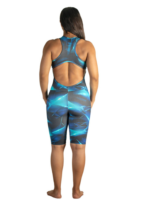 Blue workout jumpsuit back Blue workout jumpsuit back