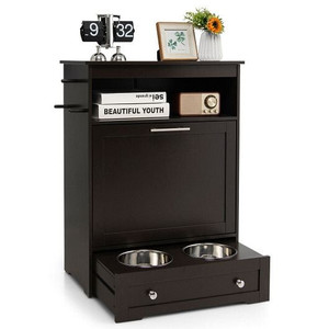 Pet Feeder Station with Stainless Steel Bowl-Coffee - Color: Coffee D681-PV10010CF Pet Feeder Station with Stainless Steel Bowl-Coffee - Color: Coffee D681-PV10010CF