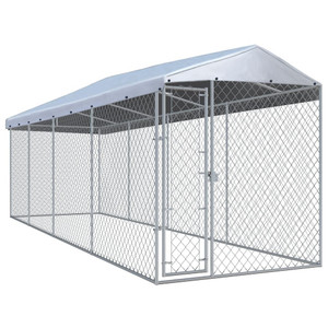 Dog Kennel Silver Galvanized Steel Large Outdoor Dog Kennel A949-145031 Dog Kennel Silver Galvanized Steel Large Outdoor Dog Kennel A949-145031