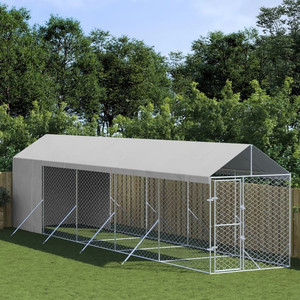 Outdoor Dog Kennel Silver Galvanized Steel, Polyethylene A949-3190492 Outdoor Dog Kennel Silver Galvanized Steel, Polyethylene A949-3190492