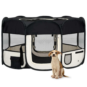 Dog Playpen Black and Cream Polyester Foldable Dog Playpen A949-171008 Dog Playpen Black and Cream Polyester Foldable Dog Playpen A949-171008