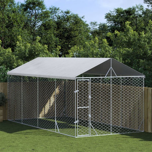 Outdoor Dog Kennel Silver Galvanized steel, Polyethylene Large A949-3190488 Outdoor Dog Kennel Silver Galvanized steel, Polyethylene Large A949-3190488