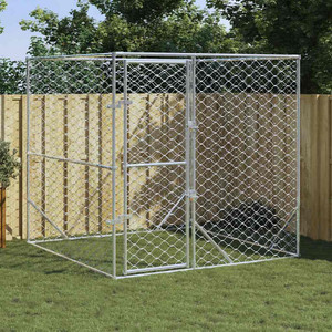 Outdoor Dog Kennel Silver Galvanized steel 6.6 x 6.6 x 8.2 ft A949-153674 Outdoor Dog Kennel Silver Galvanized steel 6.6 x 6.6 x 8.2 ft A949-153674