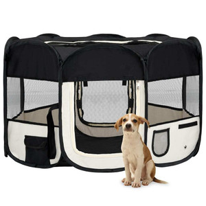 Dog Playpen Black and Cream Polyester, Steel 49.2 x 49.2 x 24.0 in A949-171007 Dog Playpen Black and Cream Polyester, Steel 49.2 x 49.2 x 24.0 in A949-171007