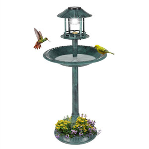 Outdoor Garden Birdbath in Green Copper Patina Finish with Solar Light Q280-GRHRSTB37529614 Outdoor Garden Birdbath in Green Copper Patina Finish with Solar Light Q280-GRHRSTB37529614