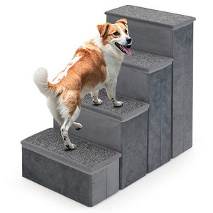 4-Step Dog Stairs Non-slip Foldable Dog Ramp with Adjustable Steps-Grey B593-PW10103 4-Step Dog Stairs Non-slip Foldable Dog Ramp with Adjustable Steps-Grey B593-PW10103