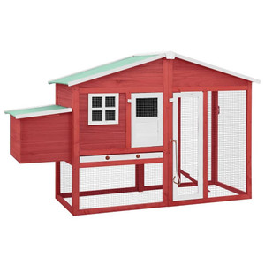 Chicken Coop Red and White Solid fir wood, Plywood, Galvanized steel A949-170867 Chicken Coop Red and White Solid fir wood, Plywood, Galvanized steel A949-170867