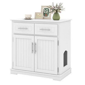 Cat Litter Box Enclosure with 2 Drawers and Double Doors-White - Color: White D681-PV10192WH Cat Litter Box Enclosure with 2 Drawers and Double Doors-White - Color: White D681-PV10192WH