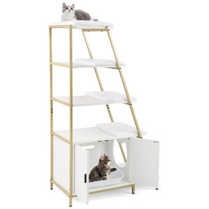 Large Cat Litter Box Enclosure with Storage and Ladder Shelf-White - Color: White D681-PV10168WH Large Cat Litter Box Enclosure with Storage and Ladder Shelf-White - Color: White D681-PV10168WH