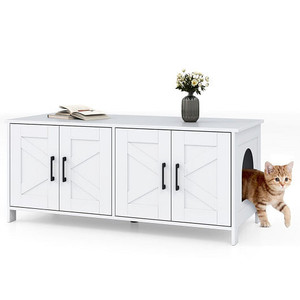 Cat Litter Box Enclosure for 2 Cats Modern Kitty Litter Box Furniture Hidden-White - Color: White D681-PV10245WH Cat Litter Box Enclosure for 2 Cats Modern Kitty Litter Box Furniture Hidden-White - Color: White D681-PV10245WH