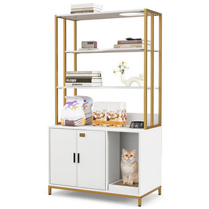 Cat Litter Box Enclosure with Storage and 3-tier Shelves-White - Color: White D681-PV10167WH Cat Litter Box Enclosure with Storage and 3-tier Shelves-White - Color: White D681-PV10167WH