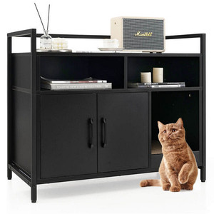 Hidden Cat Washroom with Double Doors and Scratch Cardboard - Color: Black D681-PV10054DK Hidden Cat Washroom with Double Doors and Scratch Cardboard - Color: Black D681-PV10054DK
