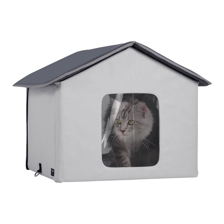VEVOR Heated Cat House Foldable Kitty Shelter with Heated Pad Gray Middle E415-FWSBYMBHSNJBYZ78WV1