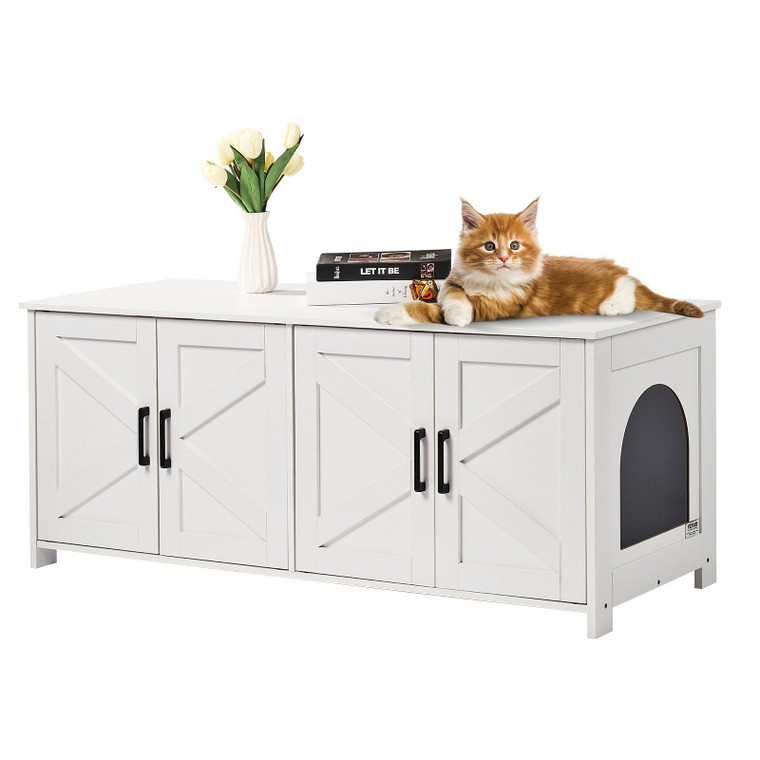VEVOR Cat Litter Box Enclosure Wooden Litter Box Furniture Hidden 2 Rooms White E415-JSDMMSPWQ472Z9PLHV0