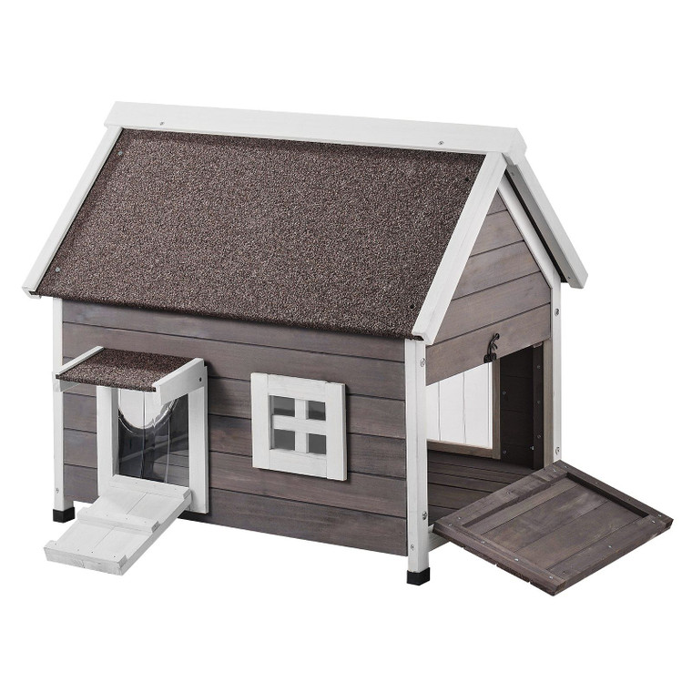 VEVOR Outdoor Cat House Wooden Feral Cat Shelter with Roof Door Flaps & Window E415-FWSMZMBHSDCSGTRZ7V0
