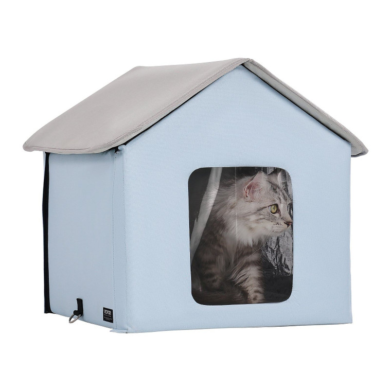 VEVOR Heated Cat House Foldable Kitty Shelter with Heated Pad Blue Small E415-FWSBYMBHSNJBUZ1X4V1
