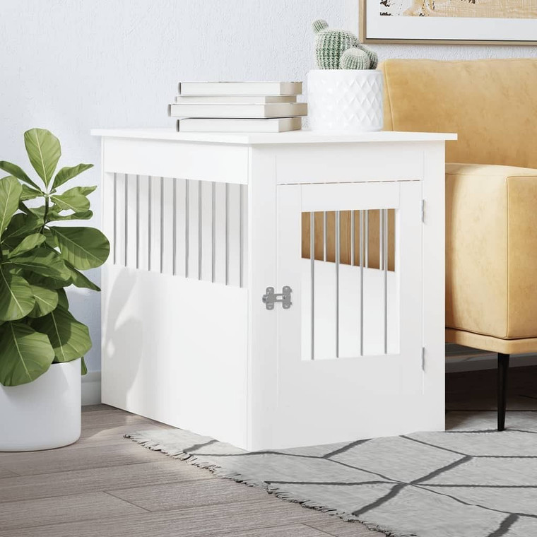 Dog Crate Furniture White Engineered wood, Steel Medium Durable A949-838323