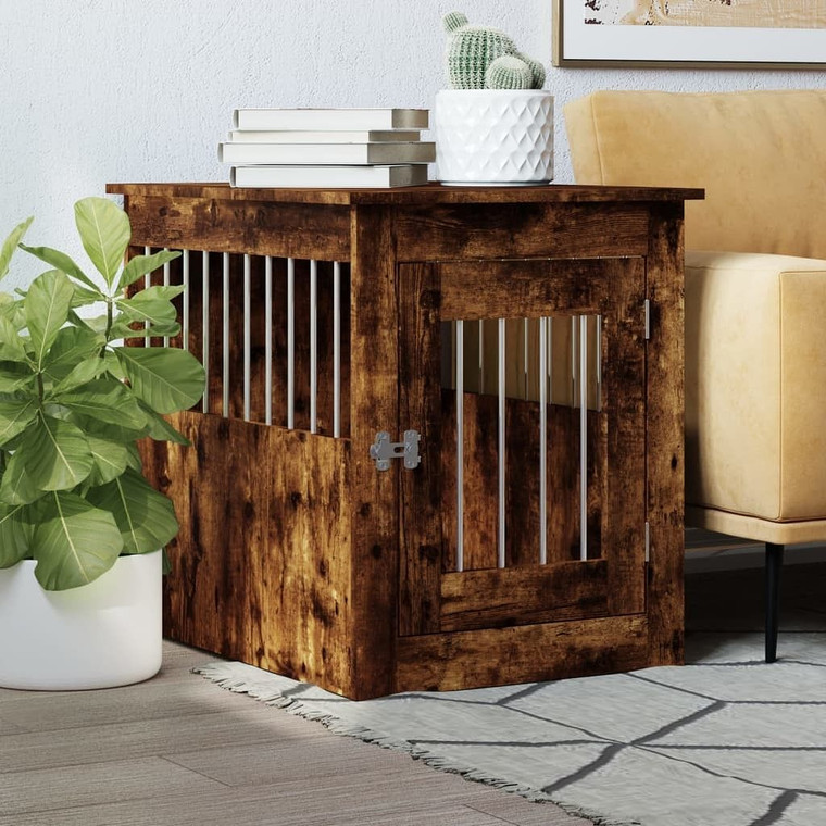 Dog Crate Furniture Smoked Oak Engineered Wood, Steel Medium A949-838320