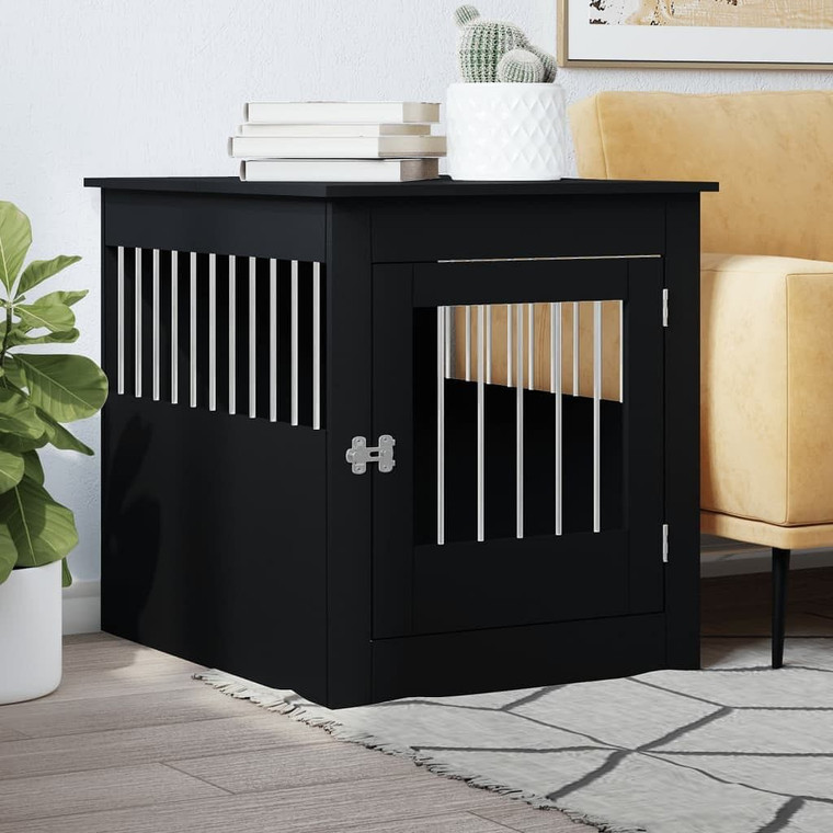 Dog Crate Furniture Black Engineered Wood 25.4x31.5x28.0 in A949-838331