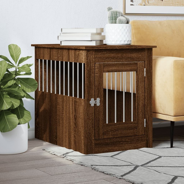 Dog Crate Furniture Brown Oak Engineered wood, Steel Medium A949-838329