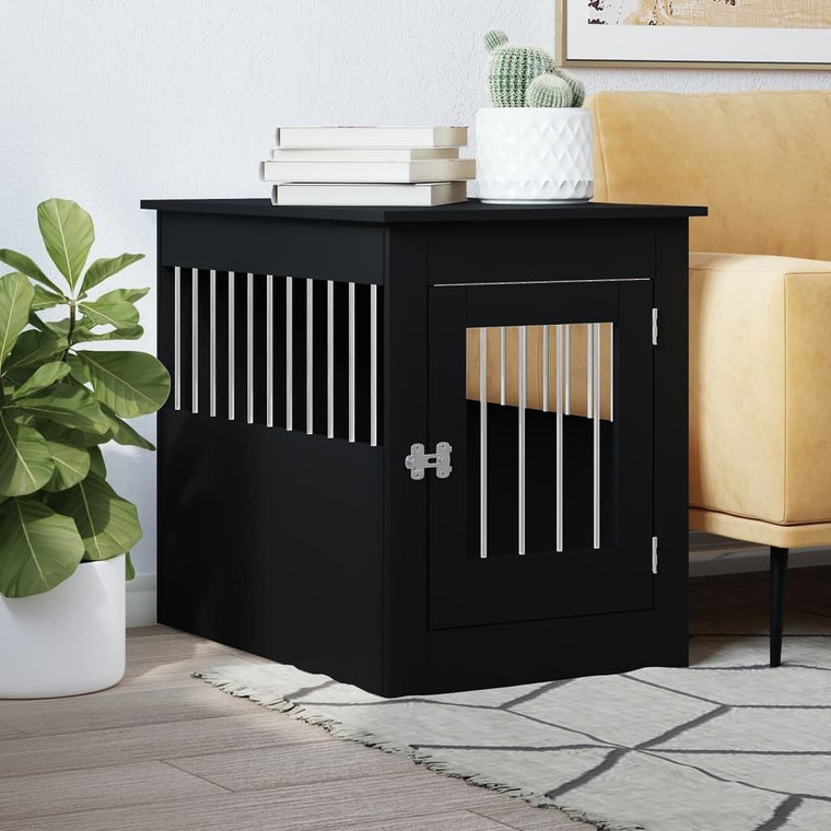Dog Crate Furniture Black Engineered wood, steel 21.7x31.5x26.8 in A949-838324