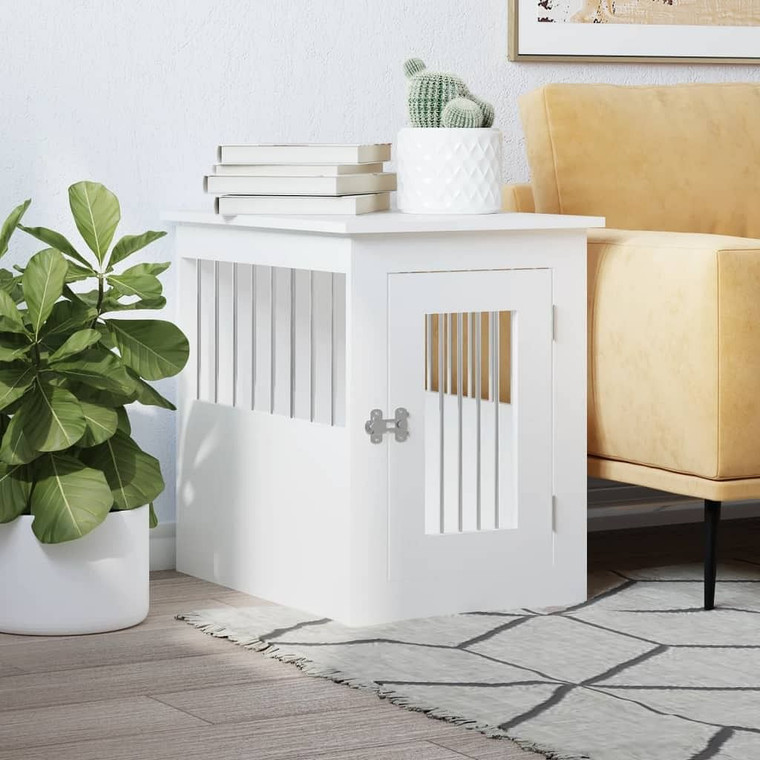 Dog Crate Furniture White Engineered wood, Steel A949-838309