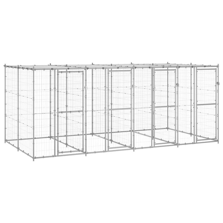 Dog Kennel Silver Galvanized steel Total area 104.6 ft Durable A949-3082273