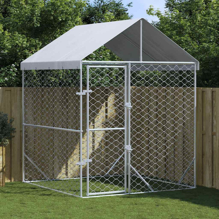 Outdoor Dog Kennel Silver Galvanized steel, Polyethylene A949-153675