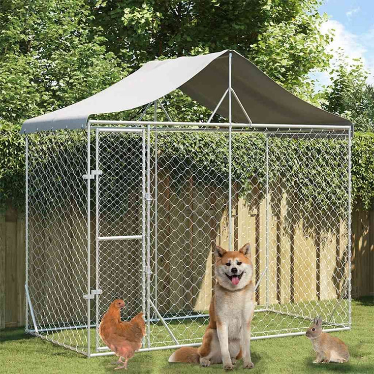 Outdoor Dog Kennel Silver Galvanized steel, polyethylene Large A949-153680