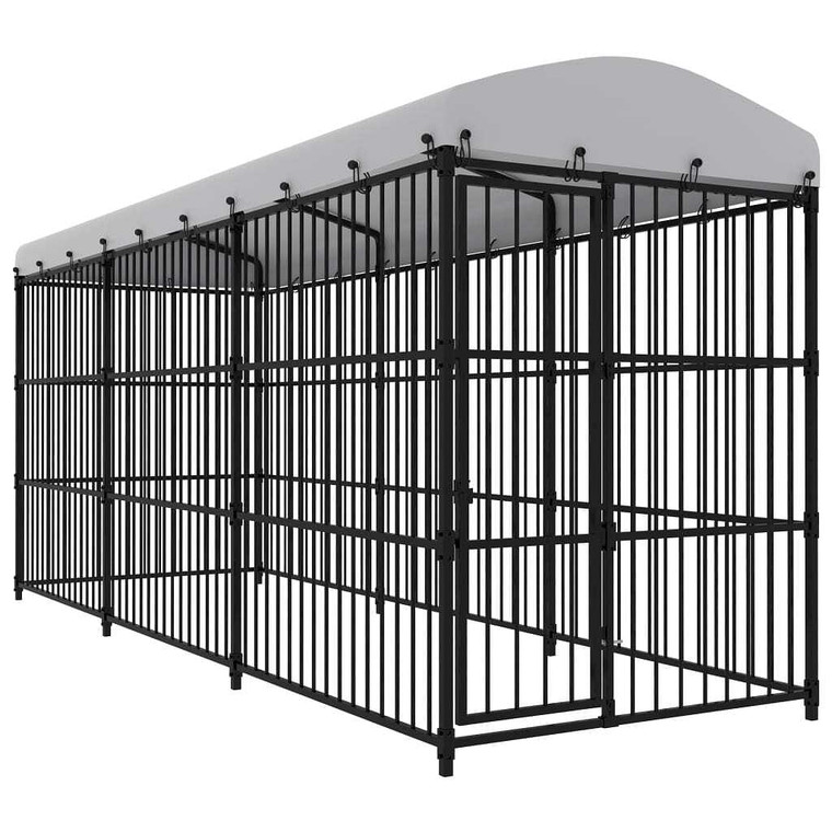 Dog Kennel Black and White Steel, Polyethylene Large Durable A949-170893