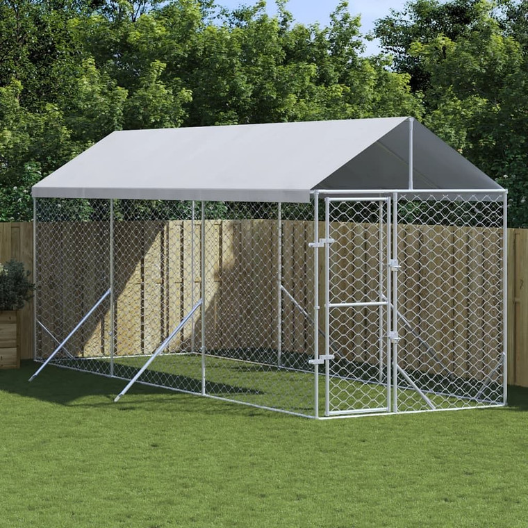 Outdoor Dog Kennel Silver Galvanized steel, Polyethylene Large A949-3190483