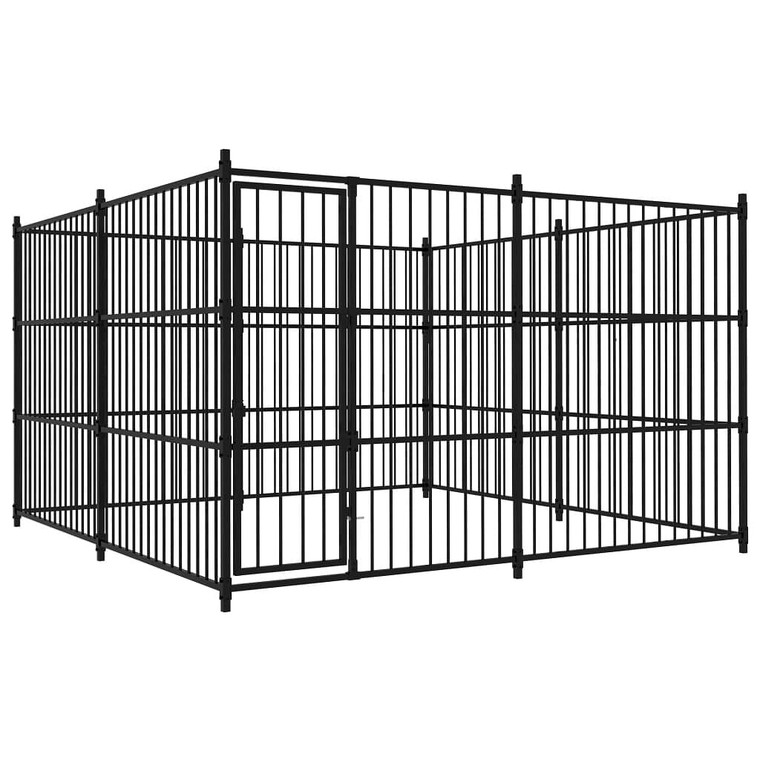 Dog Kennel Black Steel 118.1 x 118.1 x 72.8 in Locks Dog Kennel A949-170894